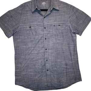 EUC IZOD Saltwater Mens Blue Slub Short Sleeve Button Down Shirt Large